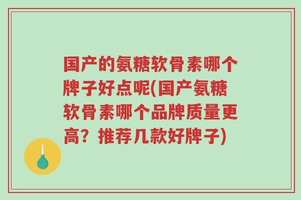 国产的氨糖软骨素哪个牌子好点呢(国产氨糖软骨素哪个品牌质量更高?推荐几款好牌子)-第1张图片-超越 国产的氨糖软骨素哪个牌子好点呢(国产氨糖软骨素哪个品牌质量更高?推荐几款好牌子)-第1张图片-超越