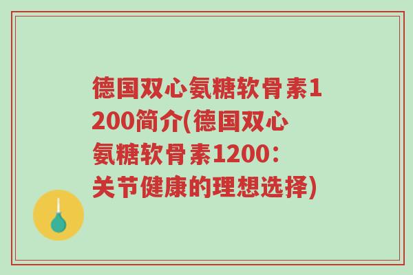 德国双心氨糖软骨素1200简介(德国双心氨糖软骨素1200:关节健康的理想选择)-第1张图片-超越 德国双心氨糖软骨素1200简介(德国双心氨糖软骨素1200:关节健康的理想选择)-第1张图片-超越