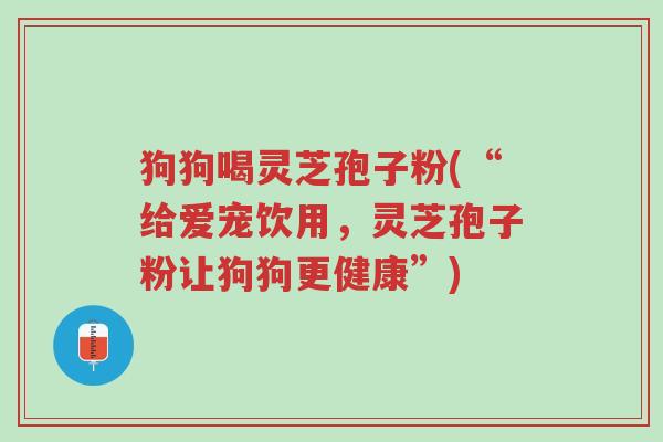 狗狗喝灵芝孢子粉(“给爱宠饮用，灵芝孢子粉让狗狗更健康”)-第1张图片-超越