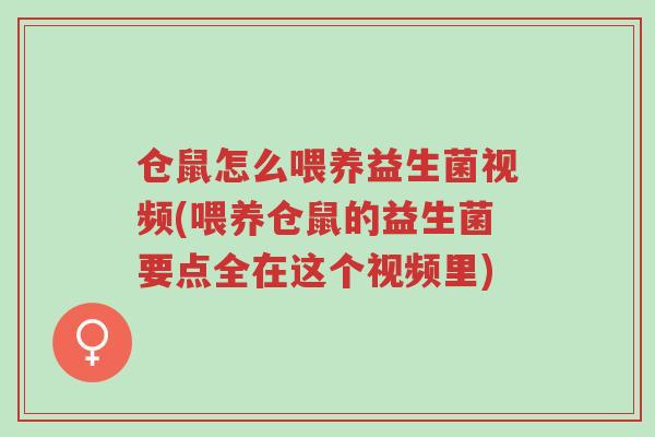 仓鼠怎么喂养益生菌视频(喂养仓鼠的益生菌要点全在这个视频里)-第1张图片-超越 仓鼠怎么喂养益生菌视频(喂养仓鼠的益生菌要点全在这个视频里)-第1张图片-超越