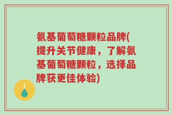 氨基葡萄糖颗粒品牌(提升关节健康,了解氨基葡萄糖颗粒,选择品牌获更佳体验)-第1张图片-超越 氨基葡萄糖颗粒品牌(提升关节健康,了解氨基葡萄糖颗粒,选择品牌获更佳体验)-第1张图片-超越
