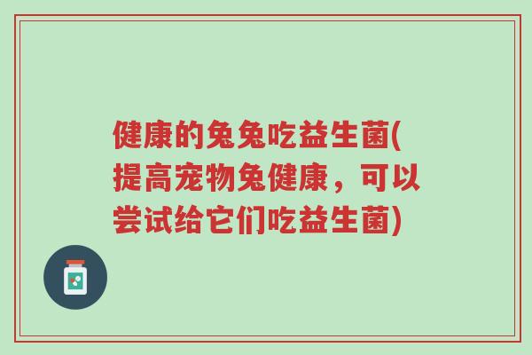 健康的兔兔吃益生菌(提高宠物兔健康,可以尝试给它们吃益生菌)-第1张图片-超越 健康的兔兔吃益生菌(提高宠物兔健康,可以尝试给它们吃益生菌)-第1张图片-超越