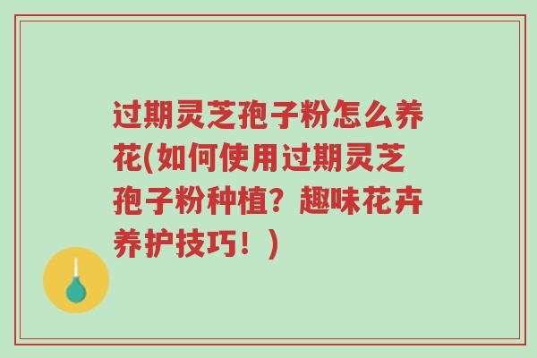 过期灵芝孢子粉怎么养花(如何使用过期灵芝孢子粉种植?趣味花卉养护技巧!)-第1张图片-超越 过期灵芝孢子粉怎么养花(如何使用过期灵芝孢子粉种植?趣味花卉养护技巧!)-第1张图片-超越