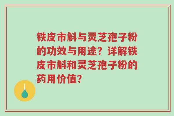 铁皮市斛与灵芝孢子粉的功效与用途?详解铁皮市斛和灵芝孢子粉的药用价值?-第1张图片-超越 铁皮市斛与灵芝孢子粉的功效与用途?详解铁皮市斛和灵芝孢子粉的药用价值?-第1张图片-超越