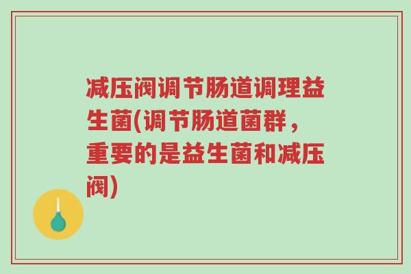 减压阀调节肠道调理益生菌(调节肠道菌群,重要的是益生菌和减压阀)-第1张图片-超越 减压阀调节肠道调理益生菌(调节肠道菌群,重要的是益生菌和减压阀)-第1张图片-超越