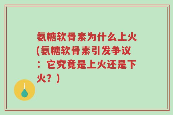 氨糖软骨素为什么上火(氨糖软骨素引发争议:它究竟是上火还是下火?)-第1张图片-超越 氨糖软骨素为什么上火(氨糖软骨素引发争议:它究竟是上火还是下火?)-第1张图片-超越