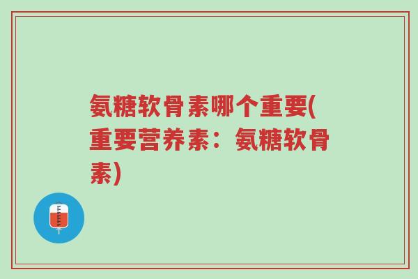 氨糖软骨素哪个重要(重要营养素:氨糖软骨素)-第1张图片-超越 氨糖软骨素哪个重要(重要营养素:氨糖软骨素)-第1张图片-超越