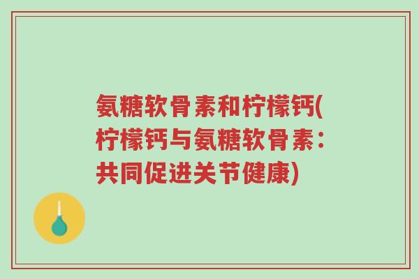 氨糖软骨素和柠檬钙(柠檬钙与氨糖软骨素：共同促进关节健康)-第1张图片-超越