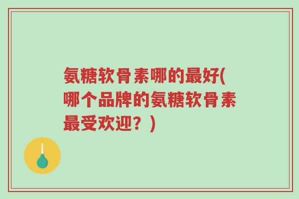 氨糖软骨素哪的最好(哪个品牌的氨糖软骨素最受欢迎?)-第1张图片-超越 氨糖软骨素哪的最好(哪个品牌的氨糖软骨素最受欢迎?)-第1张图片-超越