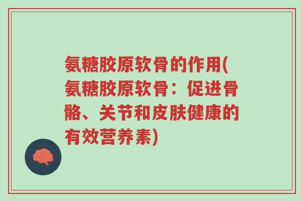 氨糖胶原软骨的作用(氨糖胶原软骨:促进骨骼、关节和皮肤健康的有效营养素)-第1张图片-超越 氨糖胶原软骨的作用(氨糖胶原软骨:促进骨骼、关节和皮肤健康的有效营养素)-第1张图片-超越