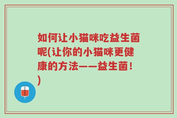如何让小猫咪吃益生菌呢(让你的小猫咪更健康的方法——益生菌!)-第1张图片-超越 如何让小猫咪吃益生菌呢(让你的小猫咪更健康的方法——益生菌!)-第1张图片-超越