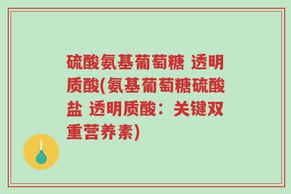 硫酸氨基葡萄糖 透明质酸(氨基葡萄糖硫酸盐 透明质酸：关键双重营养素)-第1张图片-超越