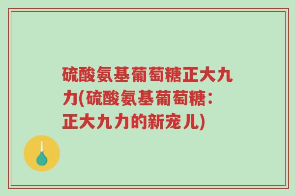 硫酸氨基葡萄糖正大九力(硫酸氨基葡萄糖:正大九力的新宠儿)-第1张图片-超越 硫酸氨基葡萄糖正大九力(硫酸氨基葡萄糖:正大九力的新宠儿)-第1张图片-超越