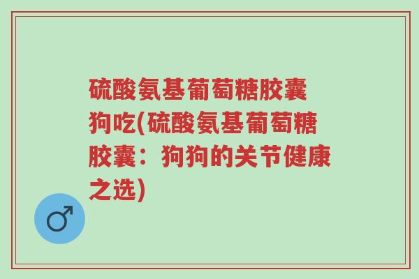 硫酸氨基葡萄糖胶囊 狗吃(硫酸氨基葡萄糖胶囊:狗狗的关节健康之选)-第1张图片-超越 硫酸氨基葡萄糖胶囊 狗吃(硫酸氨基葡萄糖胶囊:狗狗的关节健康之选)-第1张图片-超越