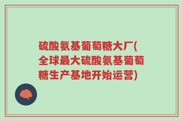 硫酸氨基葡萄糖大厂(全球最大硫酸氨基葡萄糖生产基地开始运营)-第1张图片-超越 硫酸氨基葡萄糖大厂(全球最大硫酸氨基葡萄糖生产基地开始运营)-第1张图片-超越
