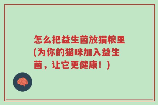 怎么把益生菌放猫粮里(为你的猫咪加入益生菌,让它更健康!)-第1张图片-超越 怎么把益生菌放猫粮里(为你的猫咪加入益生菌,让它更健康!)-第1张图片-超越