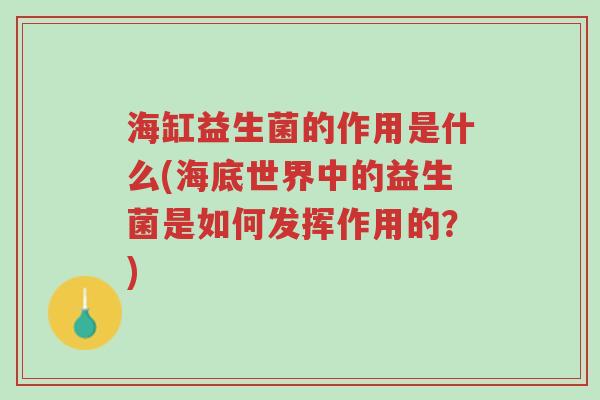 海缸益生菌的作用是什么(海底世界中的益生菌是如何发挥作用的?)-第1张图片-超越 海缸益生菌的作用是什么(海底世界中的益生菌是如何发挥作用的?)-第1张图片-超越