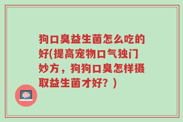 狗口臭益生菌怎么吃的好(提高宠物口气独门妙方,狗狗口臭怎样摄取益生菌才好?)-第1张图片-超越 狗口臭益生菌怎么吃的好(提高宠物口气独门妙方,狗狗口臭怎样摄取益生菌才好?)-第1张图片-超越