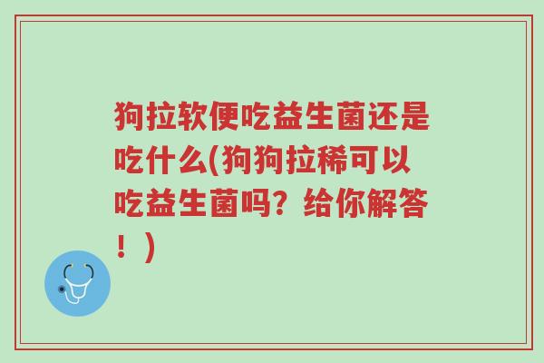狗拉软便吃益生菌还是吃什么(狗狗拉稀可以吃益生菌吗?给你解答!)-第1张图片-超越 狗拉软便吃益生菌还是吃什么(狗狗拉稀可以吃益生菌吗?给你解答!)-第1张图片-超越