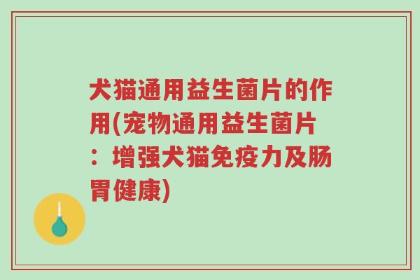 犬猫通用益生菌片的作用(宠物通用益生菌片:增强犬猫免疫力及肠胃健康)-第1张图片-超越 犬猫通用益生菌片的作用(宠物通用益生菌片:增强犬猫免疫力及肠胃健康)-第1张图片-超越
