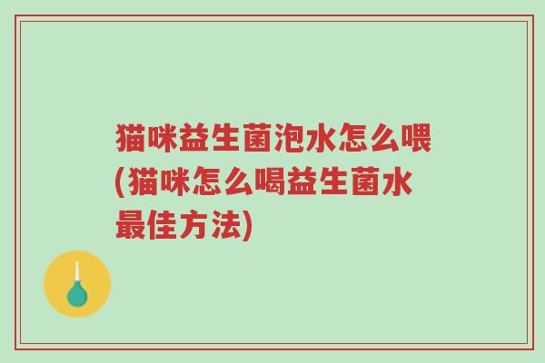 猫咪益生菌泡水怎么喂(猫咪怎么喝益生菌水最佳方法)-第1张图片-超越