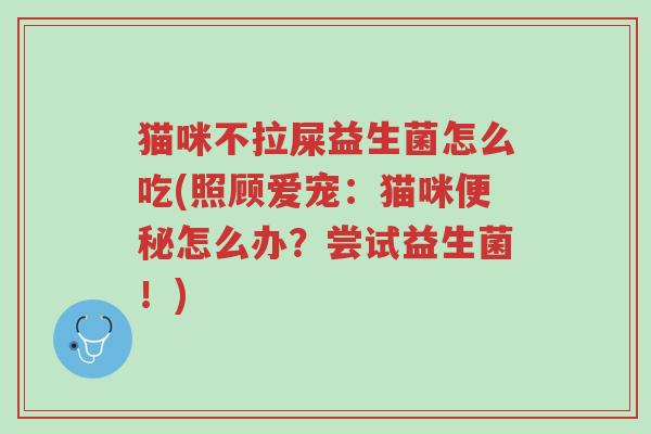 猫咪不拉屎益生菌怎么吃(照顾爱宠:猫咪便秘怎么办?尝试益生菌!)-第1张图片-超越 猫咪不拉屎益生菌怎么吃(照顾爱宠:猫咪便秘怎么办?尝试益生菌!)-第1张图片-超越