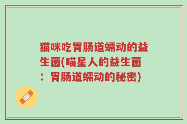 猫咪吃胃肠道蠕动的益生菌(喵星人的益生菌:胃肠道蠕动的秘密)-第1张图片-超越 猫咪吃胃肠道蠕动的益生菌(喵星人的益生菌:胃肠道蠕动的秘密)-第1张图片-超越