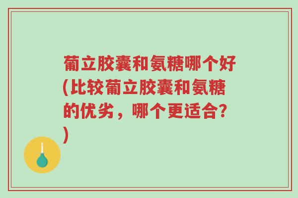 葡立胶囊和氨糖哪个好(比较葡立胶囊和氨糖的优劣,哪个更适合?)-第1张图片-超越 葡立胶囊和氨糖哪个好(比较葡立胶囊和氨糖的优劣,哪个更适合?)-第1张图片-超越