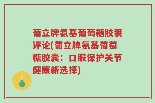 葡立牌氨基葡萄糖胶囊评论(葡立牌氨基葡萄糖胶囊:口服保护关节健康新选择)-第1张图片-超越 葡立牌氨基葡萄糖胶囊评论(葡立牌氨基葡萄糖胶囊:口服保护关节健康新选择)-第1张图片-超越