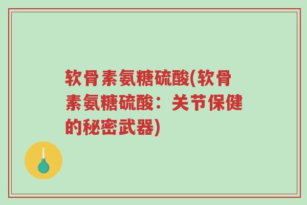 软骨素氨糖硫酸(软骨素氨糖硫酸:关节保健的秘密武器)-第1张图片-超越 软骨素氨糖硫酸(软骨素氨糖硫酸:关节保健的秘密武器)-第1张图片-超越