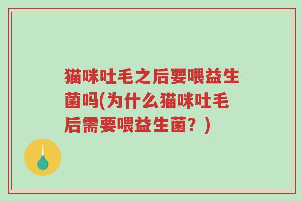 猫咪吐毛之后要喂益生菌吗(为什么猫咪吐毛后需要喂益生菌?)-第1张图片-超越 猫咪吐毛之后要喂益生菌吗(为什么猫咪吐毛后需要喂益生菌?)-第1张图片-超越