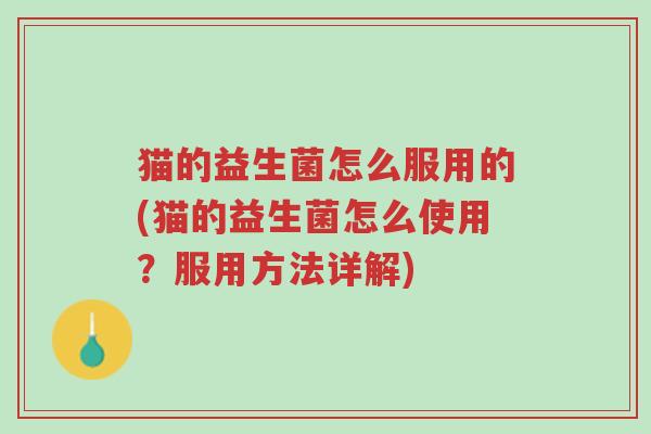 猫的益生菌怎么服用的(猫的益生菌怎么使用?服用方法详解)-第1张图片-超越 猫的益生菌怎么服用的(猫的益生菌怎么使用?服用方法详解)-第1张图片-超越
