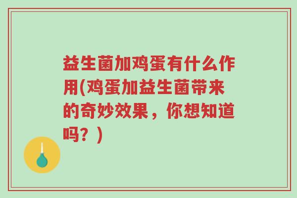 益生菌加鸡蛋有什么作用(鸡蛋加益生菌带来的奇妙效果,你想知道吗?)-第1张图片-超越 益生菌加鸡蛋有什么作用(鸡蛋加益生菌带来的奇妙效果,你想知道吗?)-第1张图片-超越