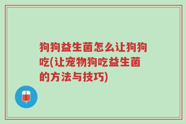 狗狗益生菌怎么让狗狗吃(让宠物狗吃益生菌的方法与技巧)-第1张图片-超越 狗狗益生菌怎么让狗狗吃(让宠物狗吃益生菌的方法与技巧)-第1张图片-超越