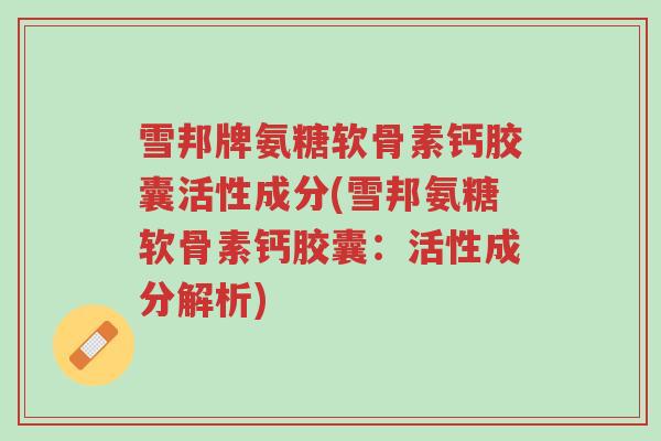 雪邦牌氨糖软骨素钙胶囊活性成分(雪邦氨糖软骨素钙胶囊:活性成分解析)-第1张图片-超越 雪邦牌氨糖软骨素钙胶囊活性成分(雪邦氨糖软骨素钙胶囊:活性成分解析)-第1张图片-超越