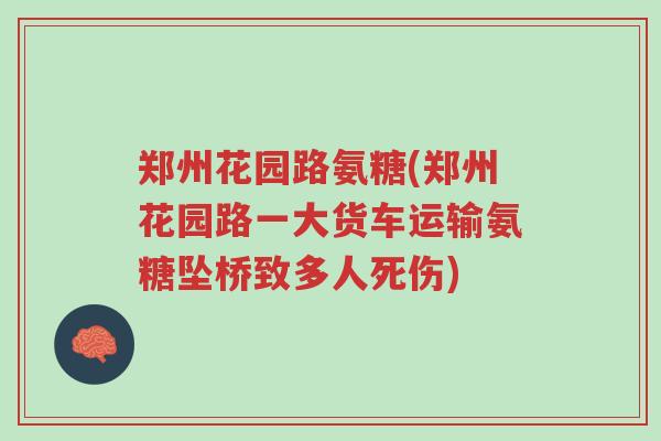 郑州花园路氨糖(郑州花园路一大货车运输氨糖坠桥致多人死伤)-第1张图片-超越 郑州花园路氨糖(郑州花园路一大货车运输氨糖坠桥致多人死伤)-第1张图片-超越