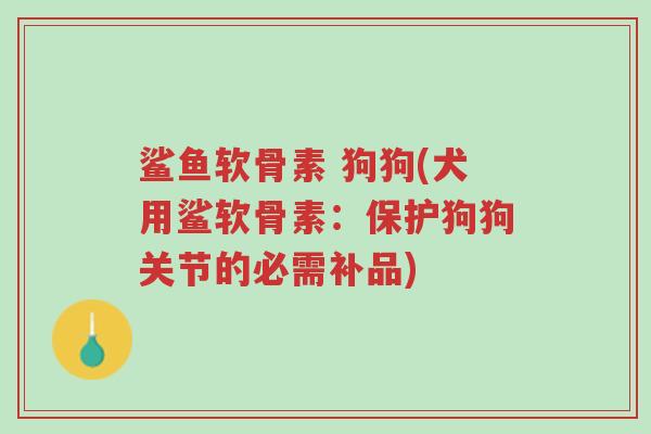 鲨鱼软骨素 狗狗(犬用鲨软骨素:保护狗狗关节的必需补品)-第1张图片-超越 鲨鱼软骨素 狗狗(犬用鲨软骨素:保护狗狗关节的必需补品)-第1张图片-超越
