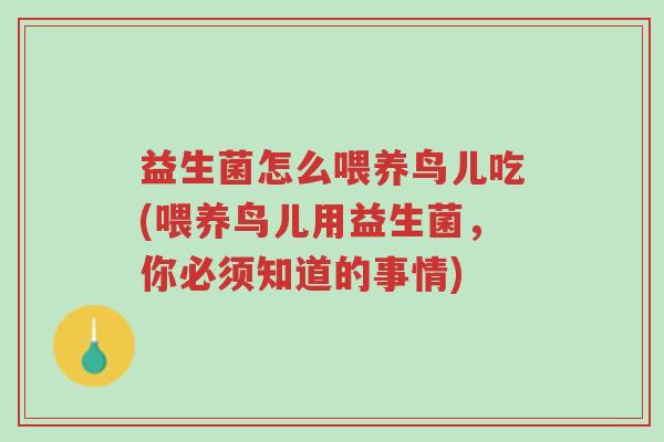 益生菌怎么喂养鸟儿吃(喂养鸟儿用益生菌,你必须知道的事情)-第1张图片-超越 益生菌怎么喂养鸟儿吃(喂养鸟儿用益生菌,你必须知道的事情)-第1张图片-超越