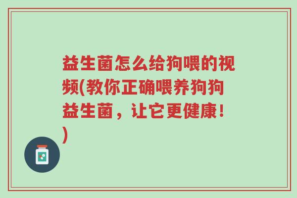 益生菌怎么给狗喂的视频(教你正确喂养狗狗益生菌,让它更健康!)-第1张图片-超越 益生菌怎么给狗喂的视频(教你正确喂养狗狗益生菌,让它更健康!)-第1张图片-超越