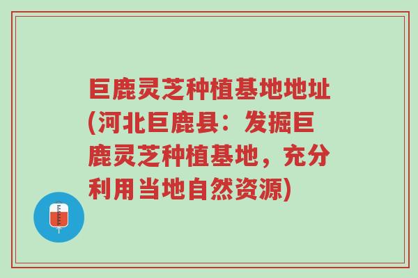 巨鹿灵芝种植基地地址(河北巨鹿县:发掘巨鹿灵芝种植基地,充分利用当地自然资源)-第1张图片-超越 巨鹿灵芝种植基地地址(河北巨鹿县:发掘巨鹿灵芝种植基地,充分利用当地自然资源)-第1张图片-超越
