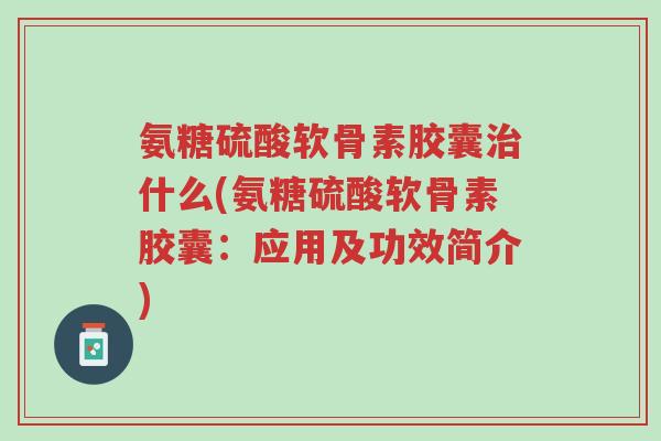 氨糖硫酸软骨素胶囊治什么(氨糖硫酸软骨素胶囊:应用及功效简介)-第1张图片-超越 氨糖硫酸软骨素胶囊治什么(氨糖硫酸软骨素胶囊:应用及功效简介)-第1张图片-超越