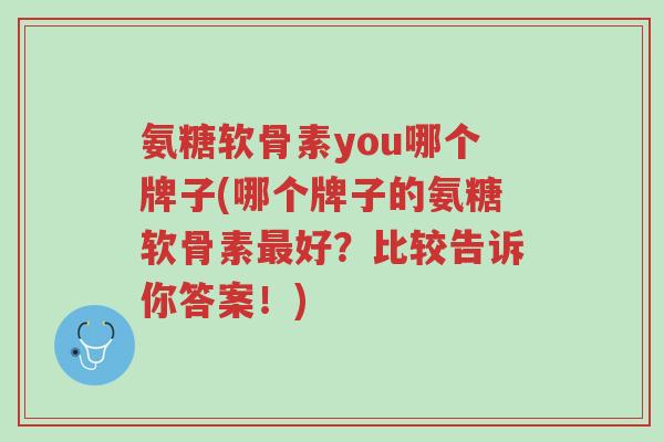 氨糖软骨素you哪个牌子(哪个牌子的氨糖软骨素最好?比较告诉你答案!)-第1张图片-超越 氨糖软骨素you哪个牌子(哪个牌子的氨糖软骨素最好?比较告诉你答案!)-第1张图片-超越