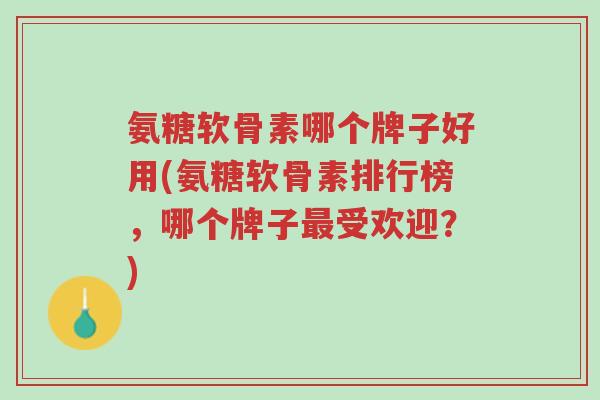氨糖软骨素哪个牌子好用(氨糖软骨素排行榜,哪个牌子最受欢迎?)-第1张图片-超越 氨糖软骨素哪个牌子好用(氨糖软骨素排行榜,哪个牌子最受欢迎?)-第1张图片-超越