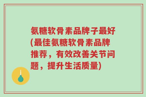 氨糖软骨素品牌子最好(最佳氨糖软骨素品牌推荐,有效改善关节问题,提升生活质量)-第1张图片-超越 氨糖软骨素品牌子最好(最佳氨糖软骨素品牌推荐,有效改善关节问题,提升生活质量)-第1张图片-超越