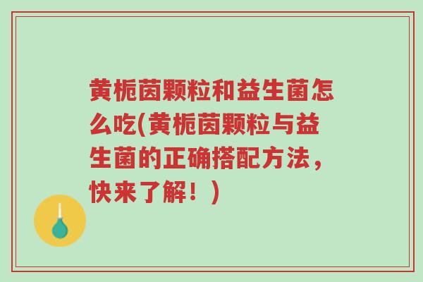黄栀茵颗粒和益生菌怎么吃(黄栀茵颗粒与益生菌的正确搭配方法,快来了解!)-第1张图片-超越 黄栀茵颗粒和益生菌怎么吃(黄栀茵颗粒与益生菌的正确搭配方法,快来了解!)-第1张图片-超越