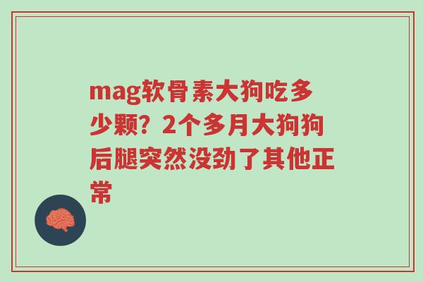 mag软骨素大狗吃多少颗?2个多月大狗狗后腿突然没劲了其他正常-第1张图片-超越 mag软骨素大狗吃多少颗?2个多月大狗狗后腿突然没劲了其他正常-第1张图片-超越