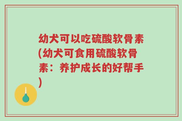 幼犬可以吃硫酸软骨素(幼犬可食用硫酸软骨素:养护成长的好帮手)-第1张图片-超越 幼犬可以吃硫酸软骨素(幼犬可食用硫酸软骨素:养护成长的好帮手)-第1张图片-超越