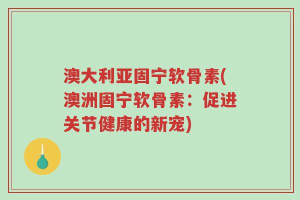澳大利亚固宁软骨素(澳洲固宁软骨素：促进关节健康的新宠)-第1张图片-超越
