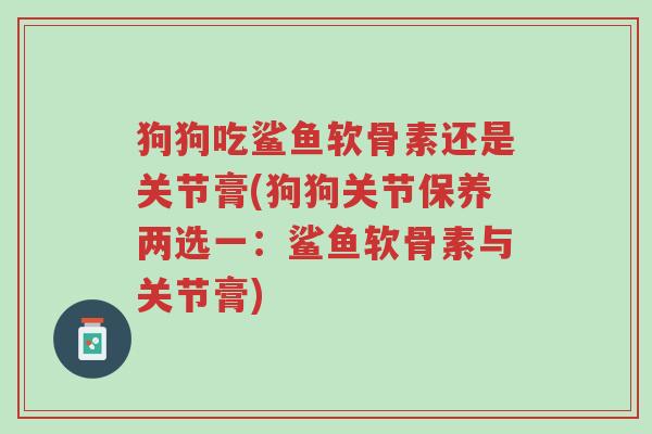 狗狗吃鲨鱼软骨素还是关节膏(狗狗关节保养两选一:鲨鱼软骨素与关节膏)-第1张图片-超越 狗狗吃鲨鱼软骨素还是关节膏(狗狗关节保养两选一:鲨鱼软骨素与关节膏)-第1张图片-超越