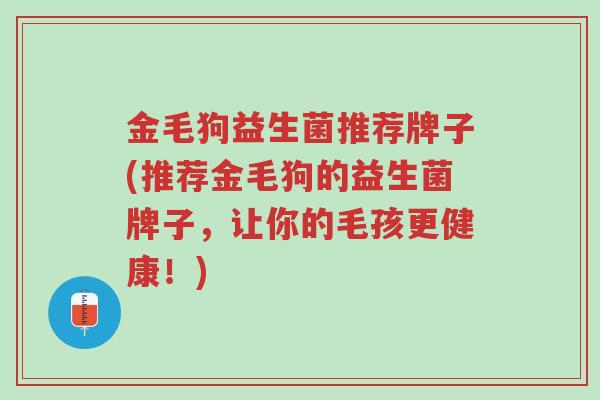 金毛狗益生菌推荐牌子(推荐金毛狗的益生菌牌子,让你的毛孩更健康!)-第1张图片-超越 金毛狗益生菌推荐牌子(推荐金毛狗的益生菌牌子,让你的毛孩更健康!)-第1张图片-超越
